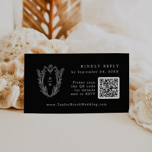DAPHNE QR Code Chic Dark Black Wedding RSVP Cards