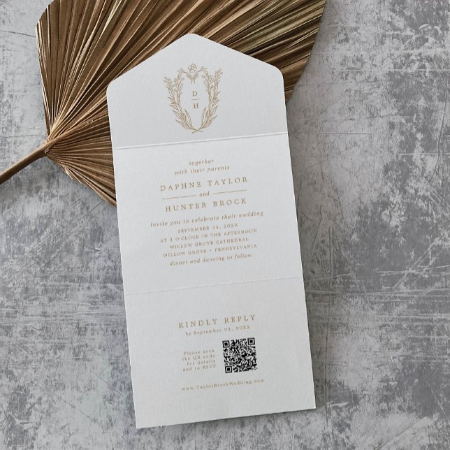 DAPHNE QR Code Fancy Gold White Antique Wedding All In One Invitation (DAPHNE QR Code Fancy Gold White Antique Wedding All In One Invitation)
