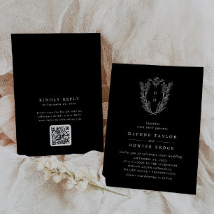 DAPHNE QR Code Floral Dark Black Simple Wedding Invitation