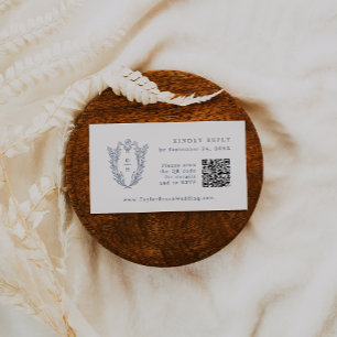 DAPHNE QR Code White Blue Navy Wedding RSVP Cards