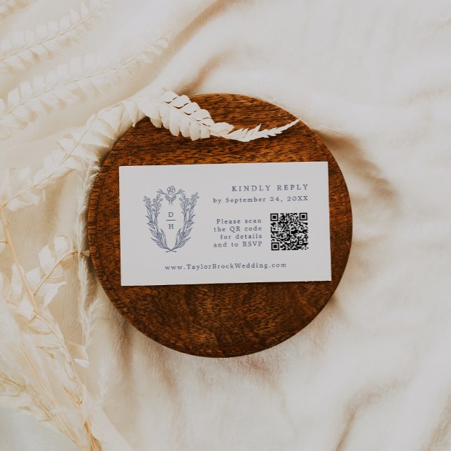 DAPHNE QR Code White Blue Navy Wedding RSVP Cards (DAPHNE QR Code White Blue Navy Wedding RSVP Cards)