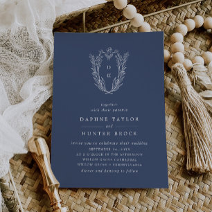 DAPHNE Simple Modern Botanical Dark Blue Wedding Invitation