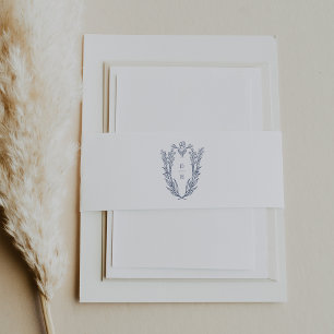 DAPHNE White Blue Modern Elegant Floral Wedding Invitation Belly Band