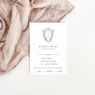 DAPHNE White Blue Navy Elegant Wedding RSVP Card