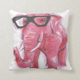 Dapper Animal   Pink Elephant In Eyeglasses Cushion