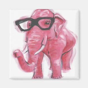 Dapper Animal   Pink Elephant In Eyeglasses Magnet