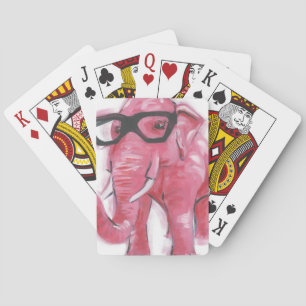 Dapper Animal Pink Elephant In Eyeglasses Playing Cards