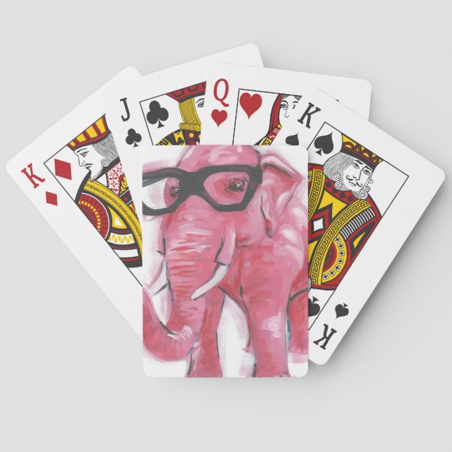 Dapper Animal | Pink Elephant In Eyeglasses Playing Cards (Back)