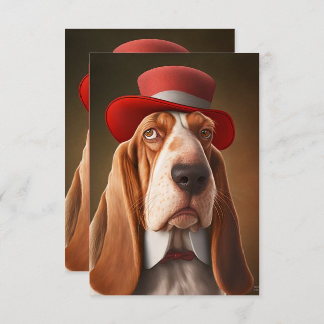 Dapper Basset Hound with Red Hat Thank You Card (Front/Back)
