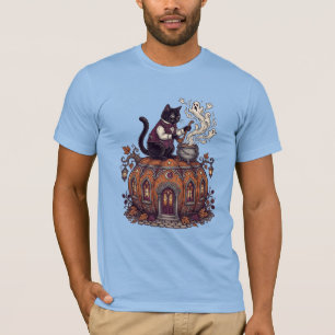 Dapper Black Cat Pumpkin House Shirt Goth Tee