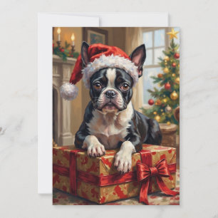 Dapper Boston Terrier Dog Christmas Gift Holiday Card