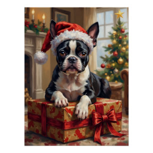 Dapper Boston Terrier Dog Christmas Gift Poster