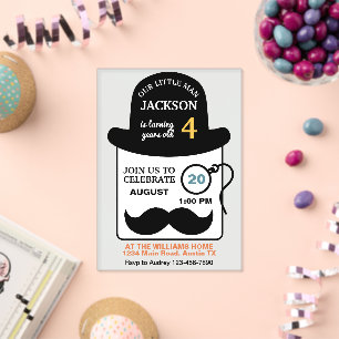 Dapper Bowler Hat Acrylic Monocle Birthday Invitations