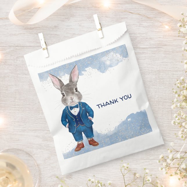 Dapper Boy Bunny in a Blue Suit Party Favour Bags (Clipped)
