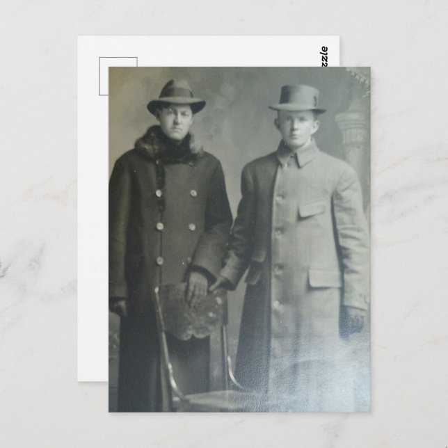 Dapper Brothers in Overcoats RPPC B&W Photo Image Postcard (Front/Back)
