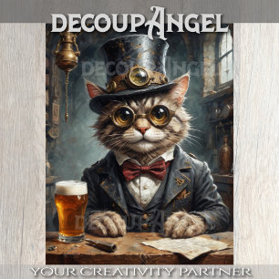 Dapper Cat drinking Beer - Decoupage - Tissue Paper