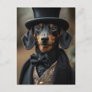 Dapper Dachshund in Elegant Victorian Attire Postcard