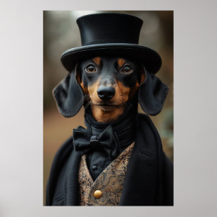 Dapper Dachshund in Elegant Victorian Attire Poster