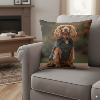 Dapper Dachshund in Green Coat Cushion