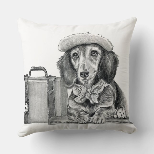 Dapper dachshund ready for adventure cushion (Back)