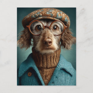 Dapper Dog in Winter Wear Postcard