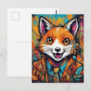 Dapper Fox – Whimsical Animal Art Postcard
