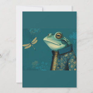 Dapper Frog & Dragonfly - Surreal Vintage Animal  Holiday Card
