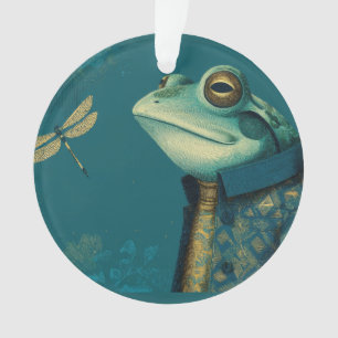 Dapper Frog & Dragonfly - Surreal Vintage Animal Ornament