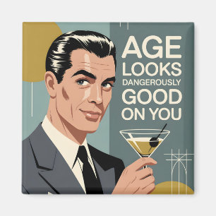 Dapper Man with a Martini and Birthday Message Magnet