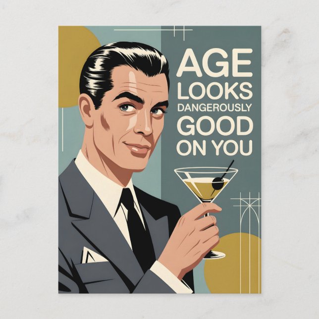 Dapper Man with a Martini and Birthday Message Postcard (Front)
