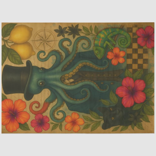 Dapper Octopus Gentleman Nautical Decoupage Tissue Paper (Front)