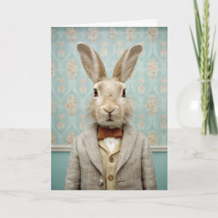 Dapper Rabbit Portrait Vintage Style Card