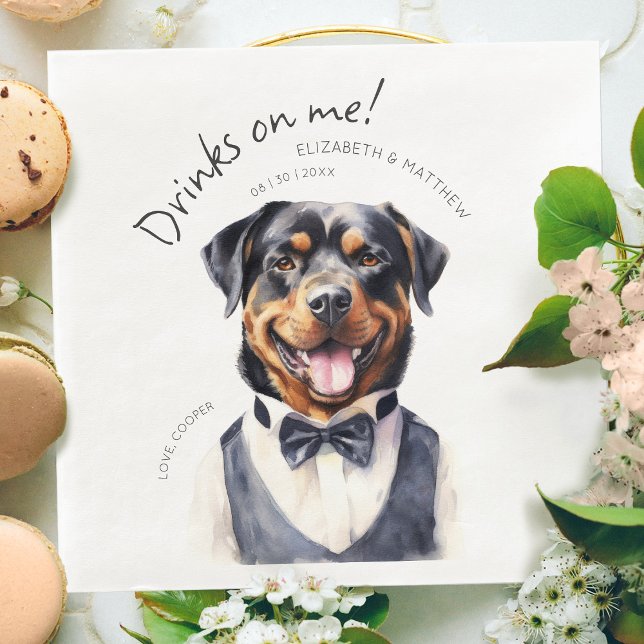 Dapper Rottweiler Waiter Watercolor Customisable Napkin (Creator Uploaded)