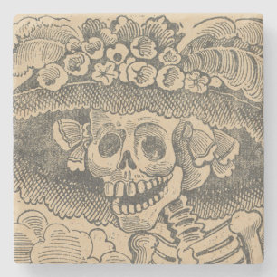 Dapper Skeleton (Calavera Catrina) (Elegant Skull) Stone Coaster