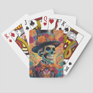 Dapper Skeleton Elegance: Day of the Dead Playing Cards