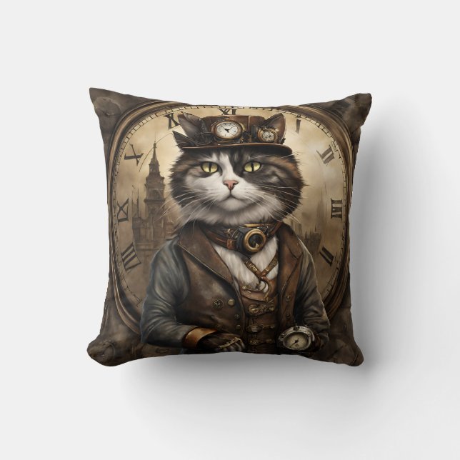  Dapper Steampunk Calico Cat Cushion (Front)