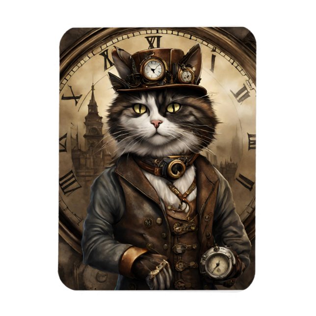  Dapper Steampunk Calico Cat Magnet (Vertical)