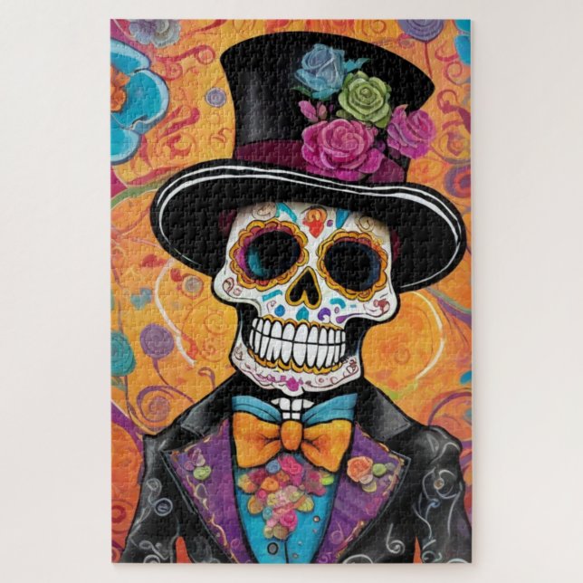 Dapper Sugar Skull Skeleton: Day of the Dead  Jigsaw Puzzle (Vertical)