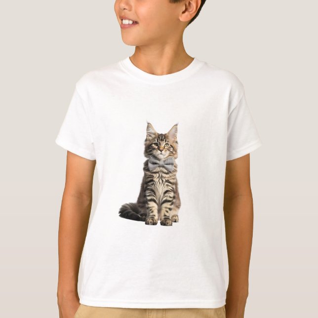 Dapper Tabby Cat Bow Tie Kids T-Shirt (Front)