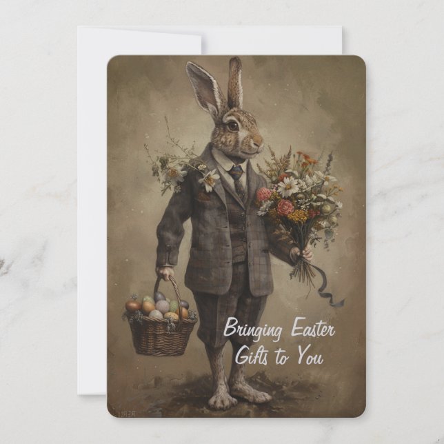Dapper Victorian Easter Bunny With Gifts (Front)