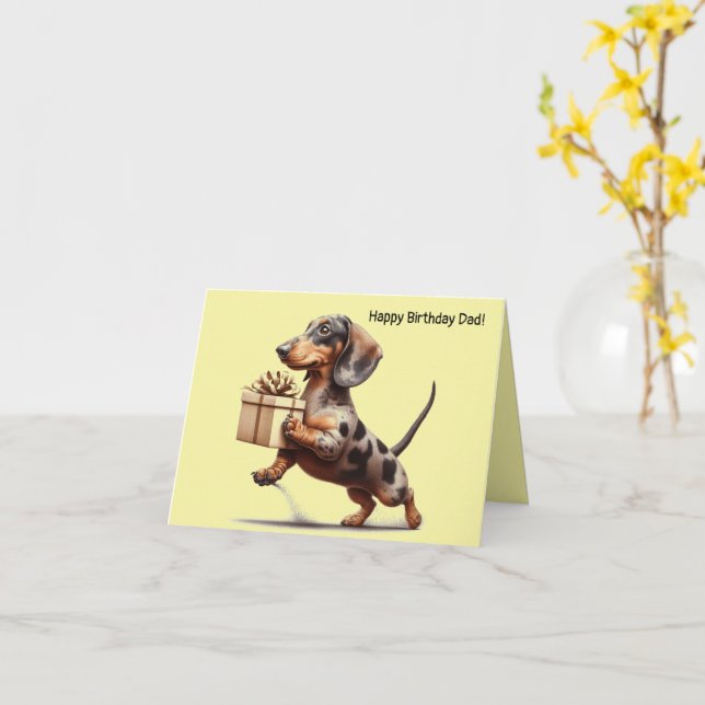 Dapple Dachshund Birthday  Card (Yellow Flower)