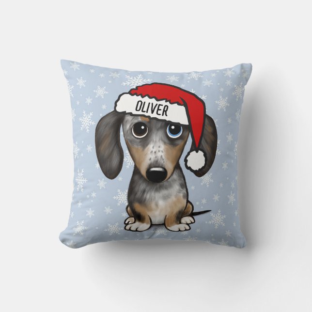 Dapple Dachshund Christmas Custom Name Cute Dog Cushion (Front)
