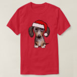 Dapple Dachshund Santa Wiener Dog Christmas T-Shirt<br><div class="desc">Spread some Christmas cheer with this adorable merle dapple dachshund holiday t-shirt! The shirt features an illustration of a cute wiener dog wearing a festive Santa hat. This cheerful Christmas weenie dog will put a smile on any dachshund lover's face. This comfortable t-shirt is perfect for any holiday celebration. Wear...</div>