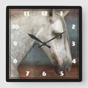Dapple Grey Andalusian Horse Portrait Square Wall Clock