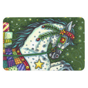 DAPPLE GREY IN A ONE HORSE OPEN SLEIGH, COLORFUL MAGNET