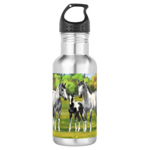 Dapple Grey Pinto Paint Horses In Summer Pasture 532 Ml Water Bottle