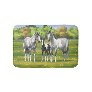 Dapple Grey Pinto Paint Horses In Summer Pasture Bath Mat