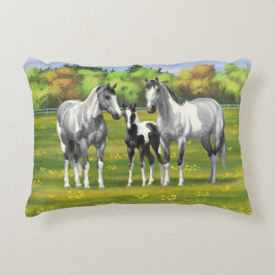 Dapple Grey Pinto Paint Horses In Summer Pasture Decorative Cushion