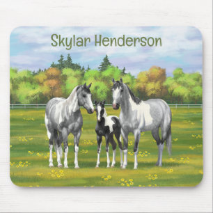Dapple Grey Pinto Paint Horses In Summer Pasture Mouse Pad