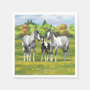 Dapple Grey Pinto Paint Horses In Summer Pasture Napkin